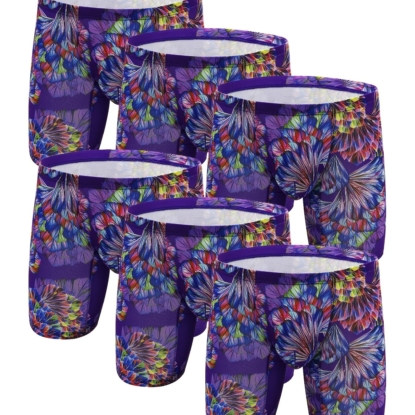 6 peças masculinas com padrão de flores, personalidade da moda, cuecas boxer de perna longa, respiráveis, confortáveis, de secagem rápida e elásticas, cuecas boxer em forma de U, calcinhas com bolsa convexa em forma de U, roupas íntimas masculinas