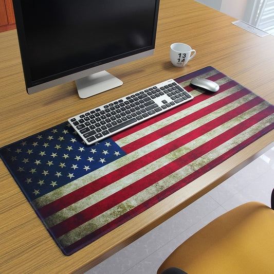 1pc 'American USA Flag' Water-resistant Extended Large Mouse Pad, Non-Slip Rubber Base For Office Computer Laptop Gaming Study Accessories