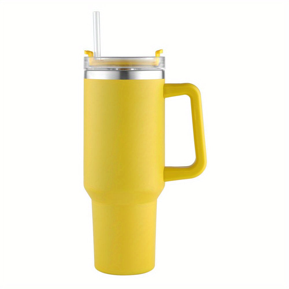 1 unid reutilizable vacío vaso con paja 40oz, doble capa de acero inoxidable aislado beber taza, coche práctico taza con mango