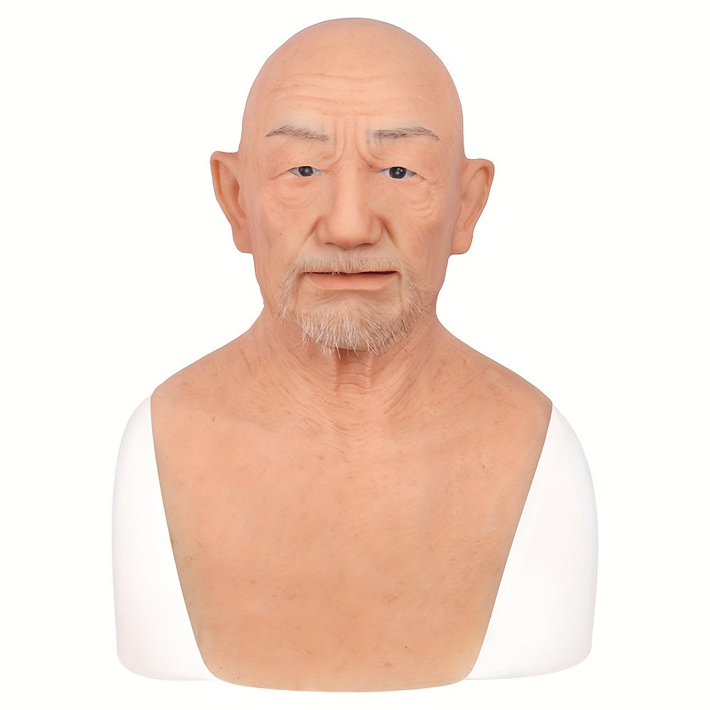 1pc Men's Silicone Old Man Mask, Halloween Hand Made Realistic Cosplay Male Headgear Headwear