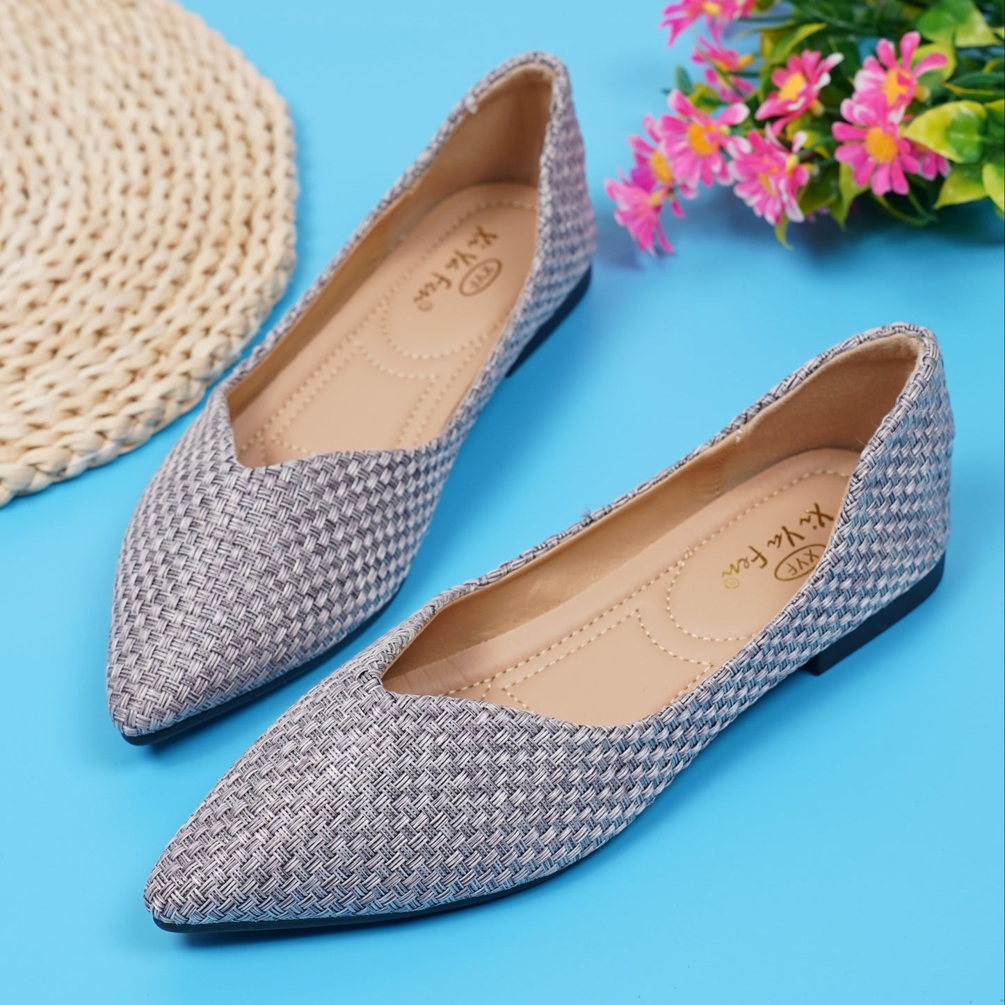 Women's Solid Color Trendy Flats, Shallow Mouth Casual Slip On Daily Shoes, Point Toe Lightweight Ballets