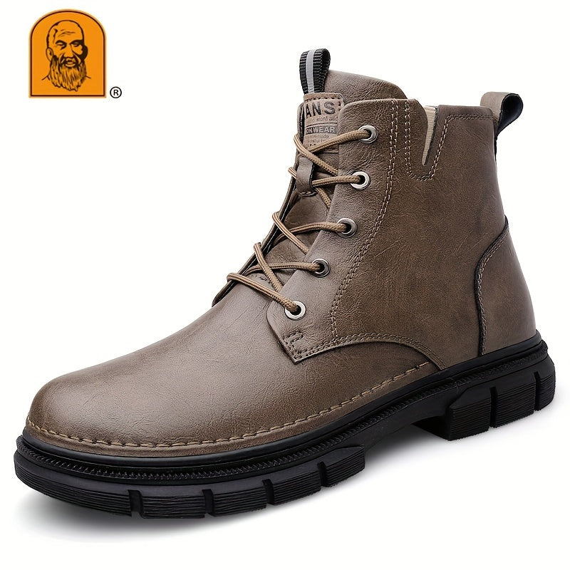 LAORENTOU pour homme à la mode solide Bottines avec doublure Fuzz, imperméable résistant à l'usure antidérapant Bottes à lacets pour l'extérieur décontracté