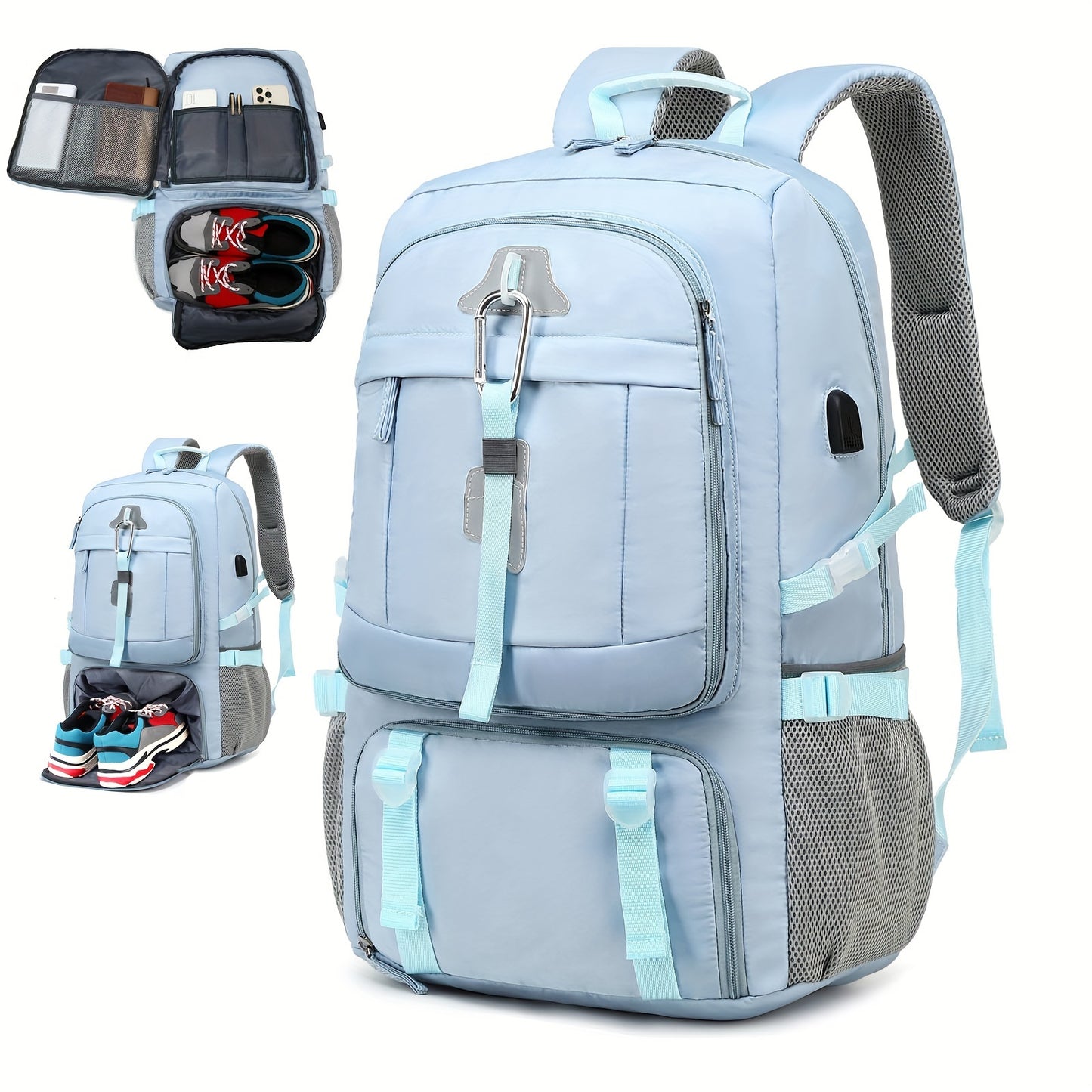 13.21gal Waterproof Travel Backpack, Large Capacity 17inch Laptop Schoolbag, Carry On Luggage Rucksack With Shoes Compartment