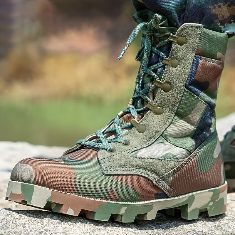 Botas de trabalho táticas militares com padrão de camuflagem masculina, botas duráveis confortáveis e confortáveis à prova d&#39;água para atividades ao ar livre