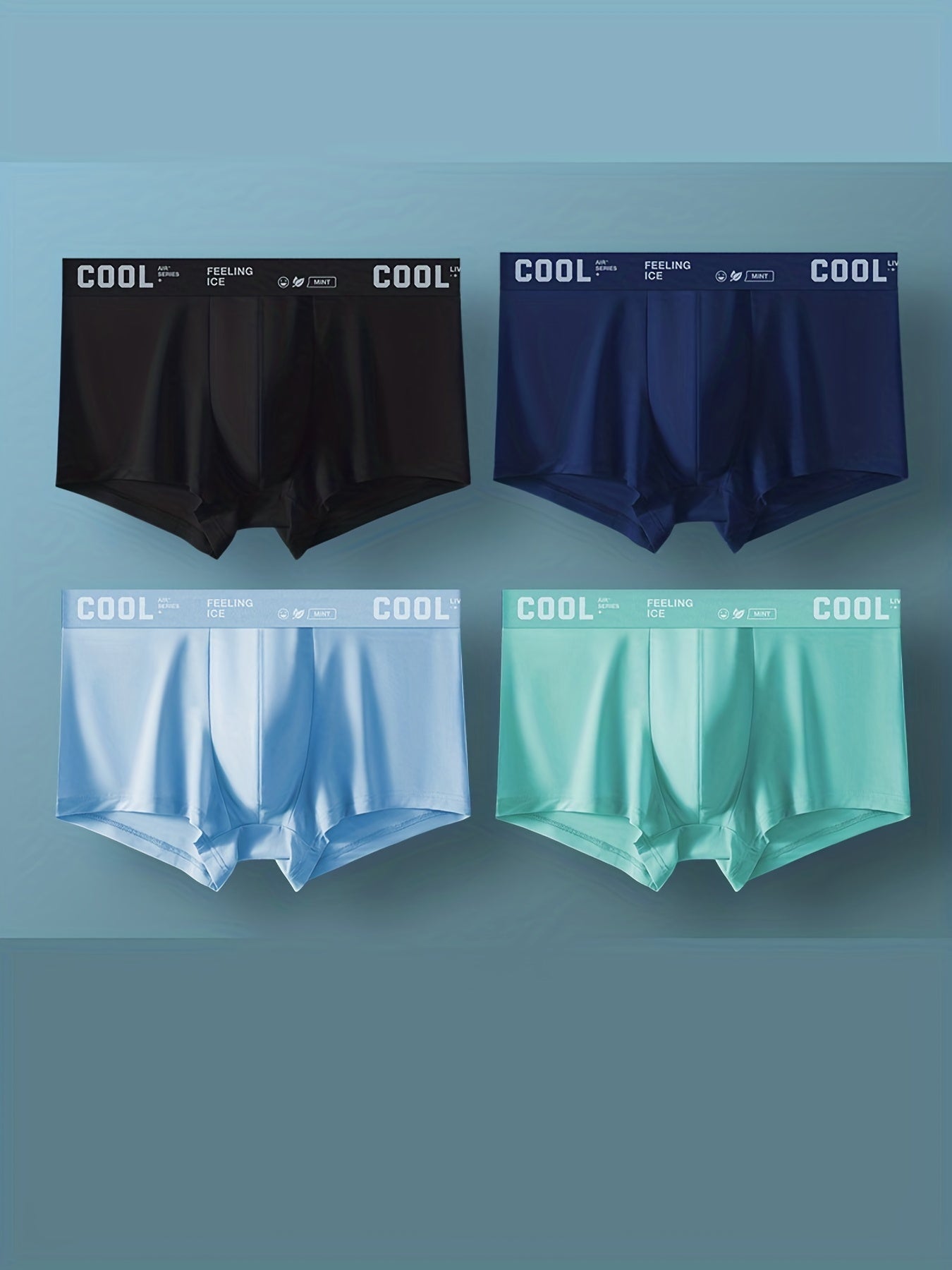 4 pçs roupa interior fresca de seda gelo masculina, cuecas boxers antibacterianas ultra-finas sexy, respirável macio e confortável elástico boxers troncos shorts