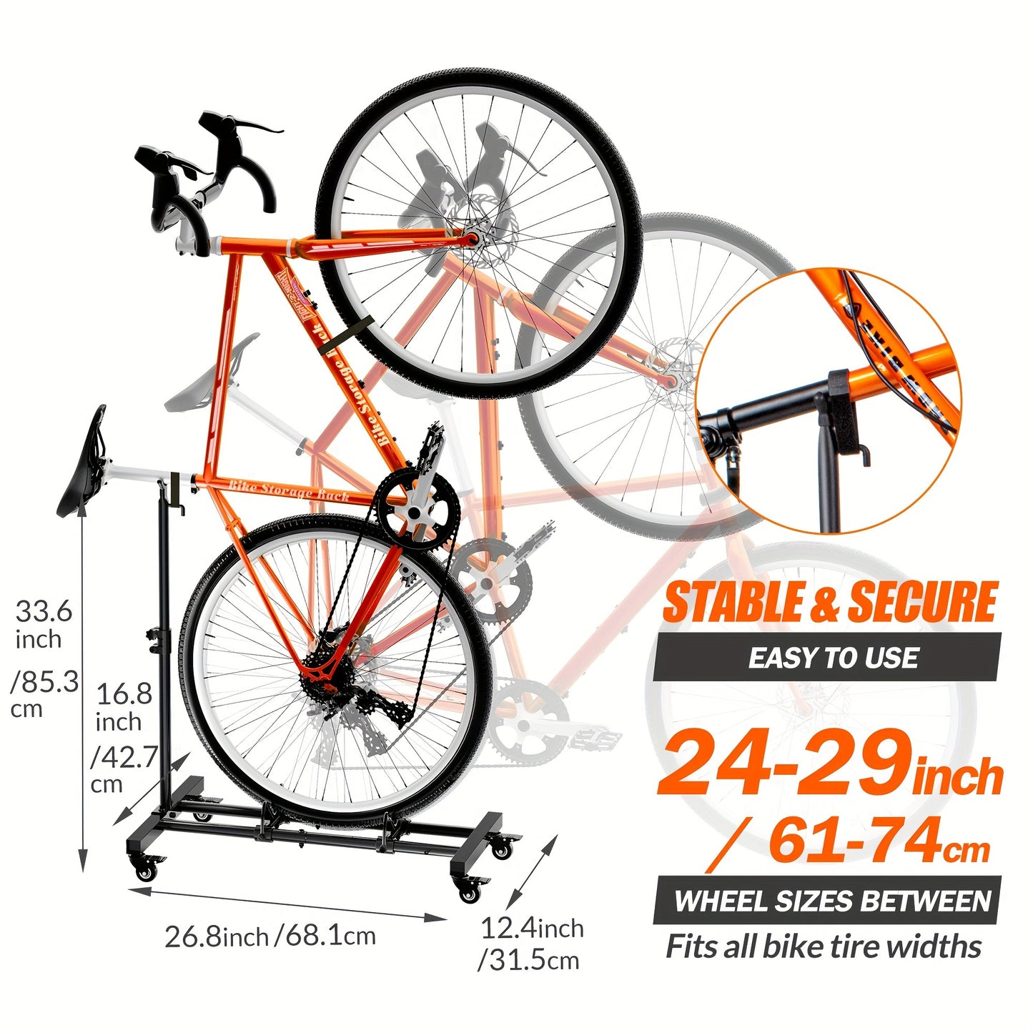 1 support de vélo vertical, support de rangement pour vélo d&#39;intérieur autoportant, support de sol pour vélo vertical, support de vélo d&#39;intérieur avec hauteur réglable pour garage et appartement – pour roues jusqu&#39;à 29&quot;