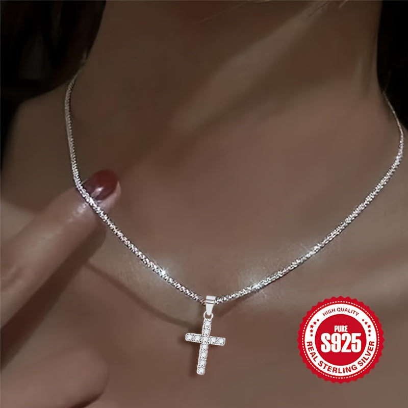 925 Sterling Silber Damen Kette Halskette mit Kreuz Anhänger, hypo allergene Halskette Geschenk