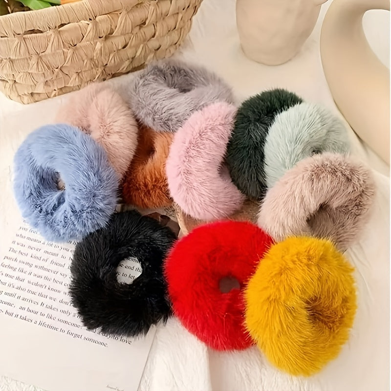 16 Pcs Fuzzy Cheveux Chouchous Doux Tricot Cheveux Bande Élastique Pour Les Femmes Partie Quotidienne Cheveux Accessoires Mignon Automne Hiver Coiffure Décoration Pour Les Femmes Filles