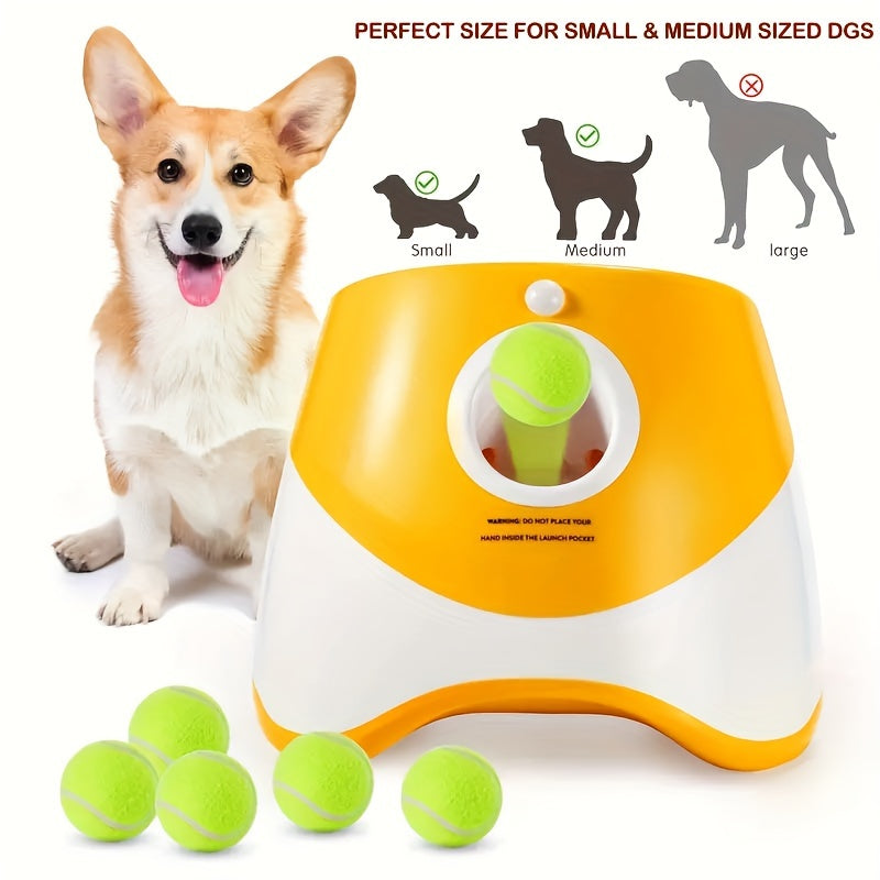 Pet Tennis Launcher Dog Toy With 6pcs Tennis Ball, Ball Throwing Pinball Machine, Throwing Ball Walking Dog Ball Throwing Machine Divine Tool Automatic Serve Machine