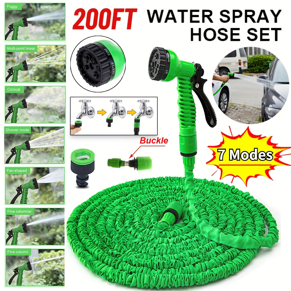 1 unid ampliable manguera de jardín con pistola de agua manguera de agua flexible con 7 función boquilla ligera manguera de jardín retráctil para al aire libre