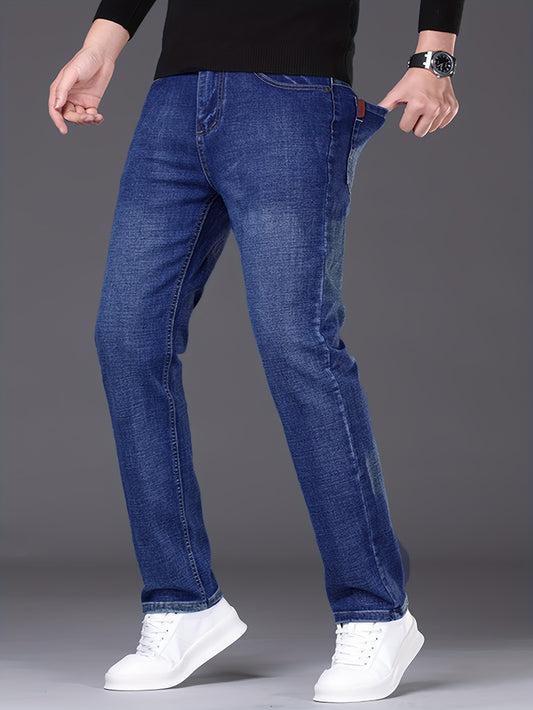 Classic Design Semi-formal Jeans, Men's Casual Stretch Denim Pants For All Seasons Business