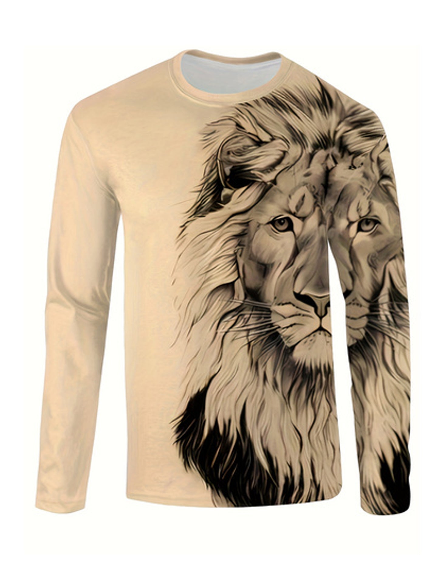 Tête de Lion Anime 3D Imprimer Hommes Creative Top, Hommes Trendy Manches Longues Crew Neck T-shirt, Printemps Automne