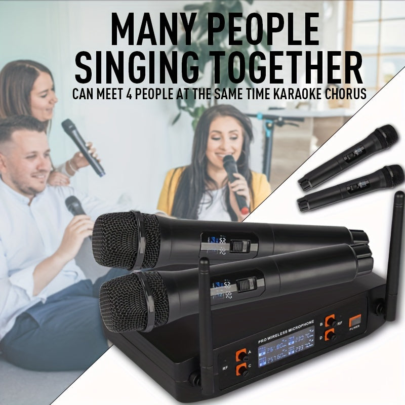 LMBGM GLXD4 Wireless Microphone, Professional 4-channel Karaoke Handheld System For Home Karaoke, Meetings, Parties, DJS, Weddings, Family KTV Settings