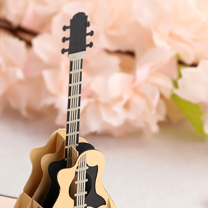 3D Guitar Greeting Card Birthday Card Creative Hand-carved Paper Card Gifts Graduation Holiday Message Card