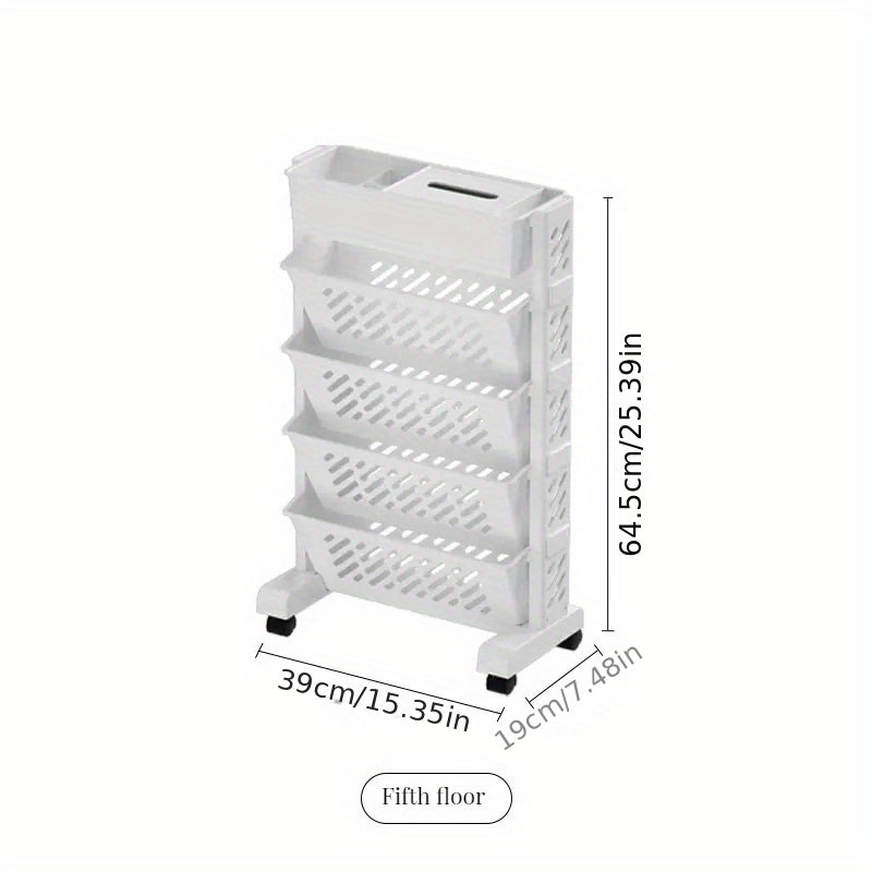 1pc 5 \ u002F6 Tiers Estantería de piso de escritorio, Estante de estantería, Estantería lateral de escritorio móvil, Carro pequeño de escritorio de piso, Estante de almacenamiento de libros, Estante de almacenamiento de suministros de estudio de oficina,