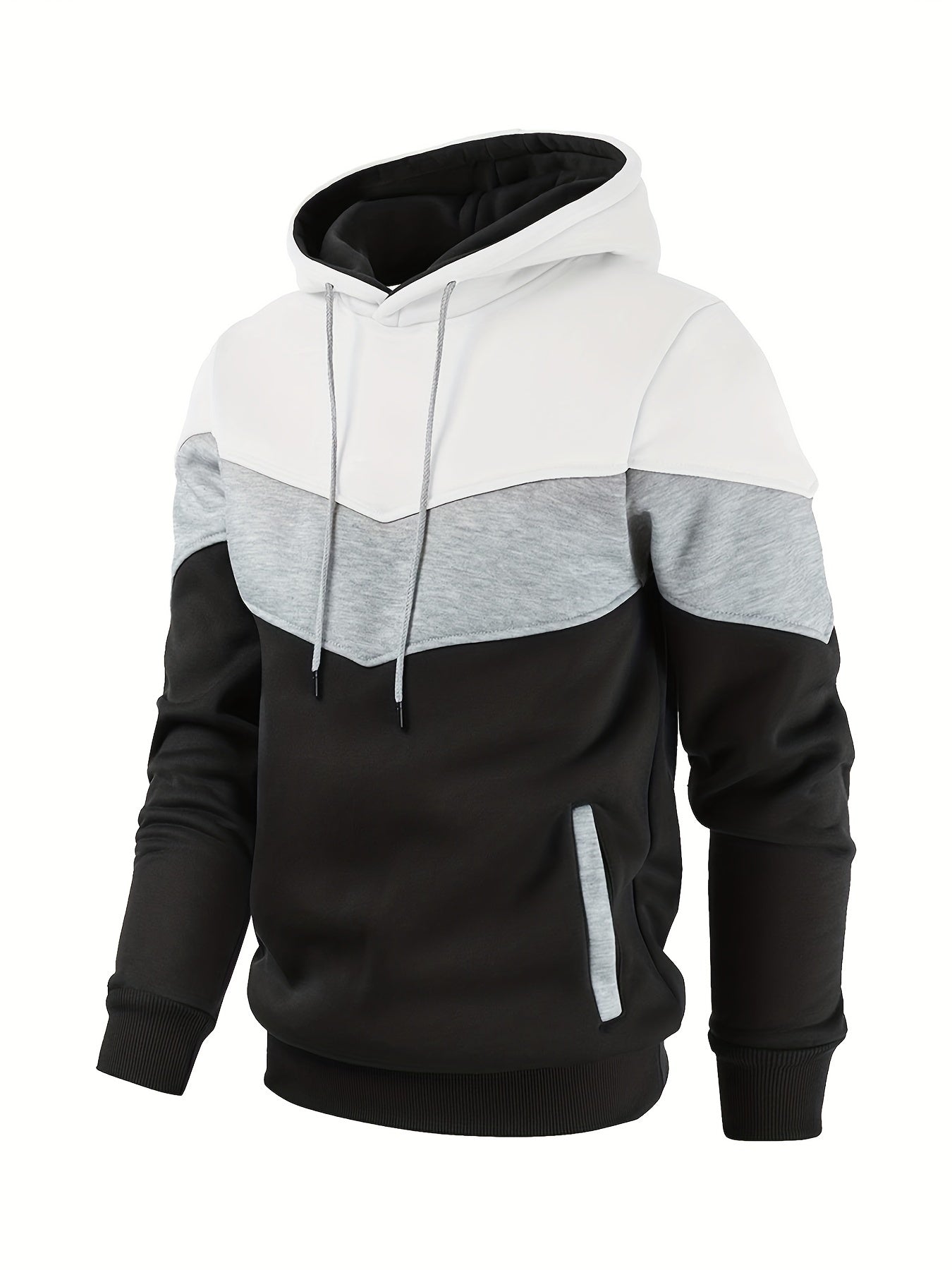 Plus Size Men's Color Block Pullover Hoodie, Long Sleeves Casual Sweatshirt With Pockets