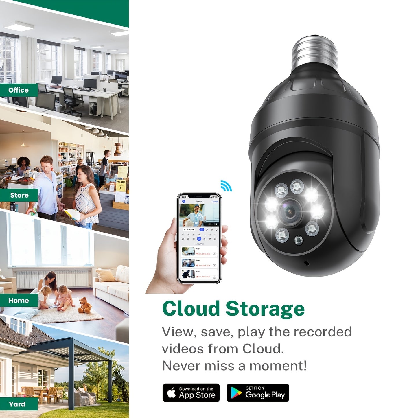 Wireless Light Bulb Security Camera, Outdoor Cameras for Home Security 1080p HD 360 Degree Pan\u002FTilt Panoramic Light Socket Security Camera With 2.4G WiFi ,Color Night Vision ,Smart Motion Detection, Two-Way Audio,Cloud Storage