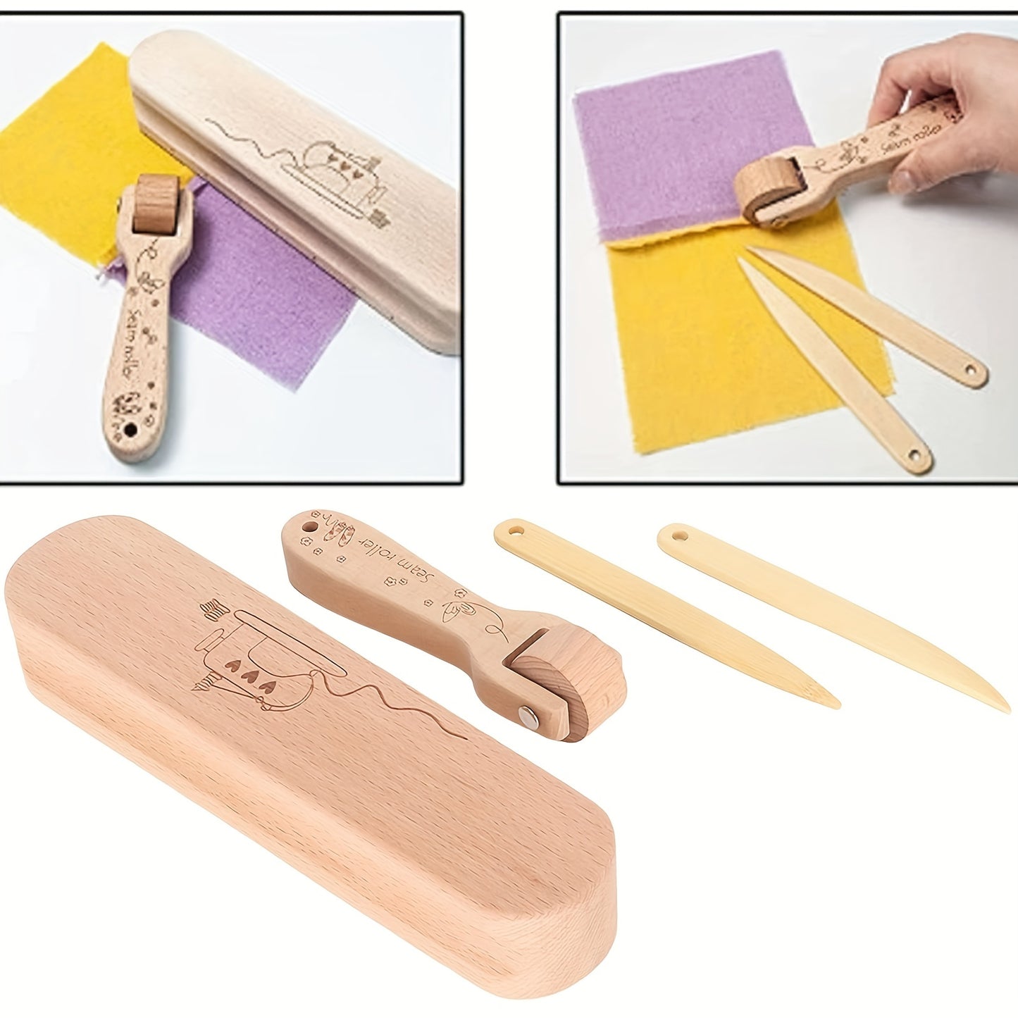 1set Wooden Seam Roller Kit, Sewing Supplies, Professional Hardwood Tailor Clapper, For Sewing, Embroidery, Ironing, For Professional Seamstress Art Supplies