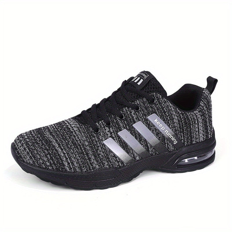 Men's Lace-up Sneakers With Air Cushion - Striped Athletic Shoes - Wear-resistant And Breathable - Running Basketball Workout Gym