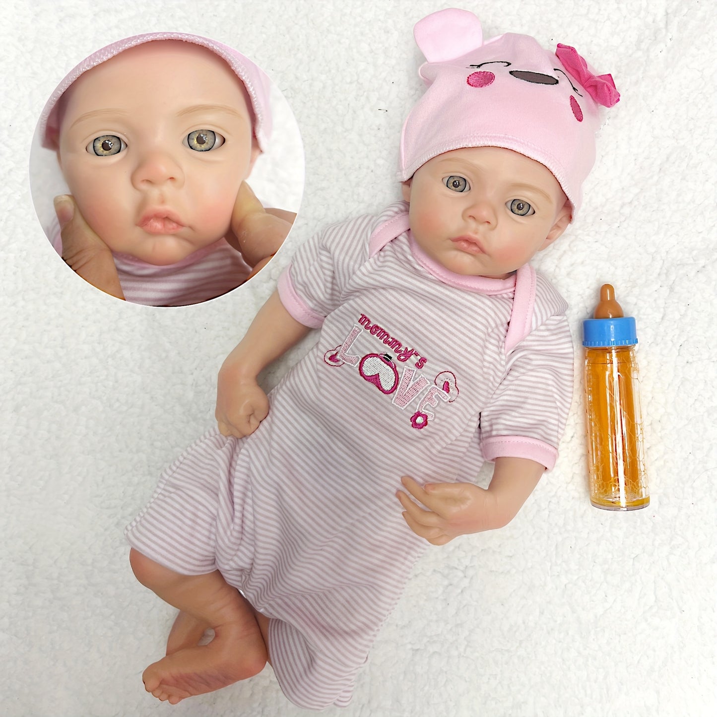 45cm\u002F18Inch Solid Silicone Reborn Girl With Genesis Oil Painted Skin Soft Touch Feeling Reborn Dolls, Whole Body Soft Platinum Silicone Newborn Doll, Bath Baby Doll Toy