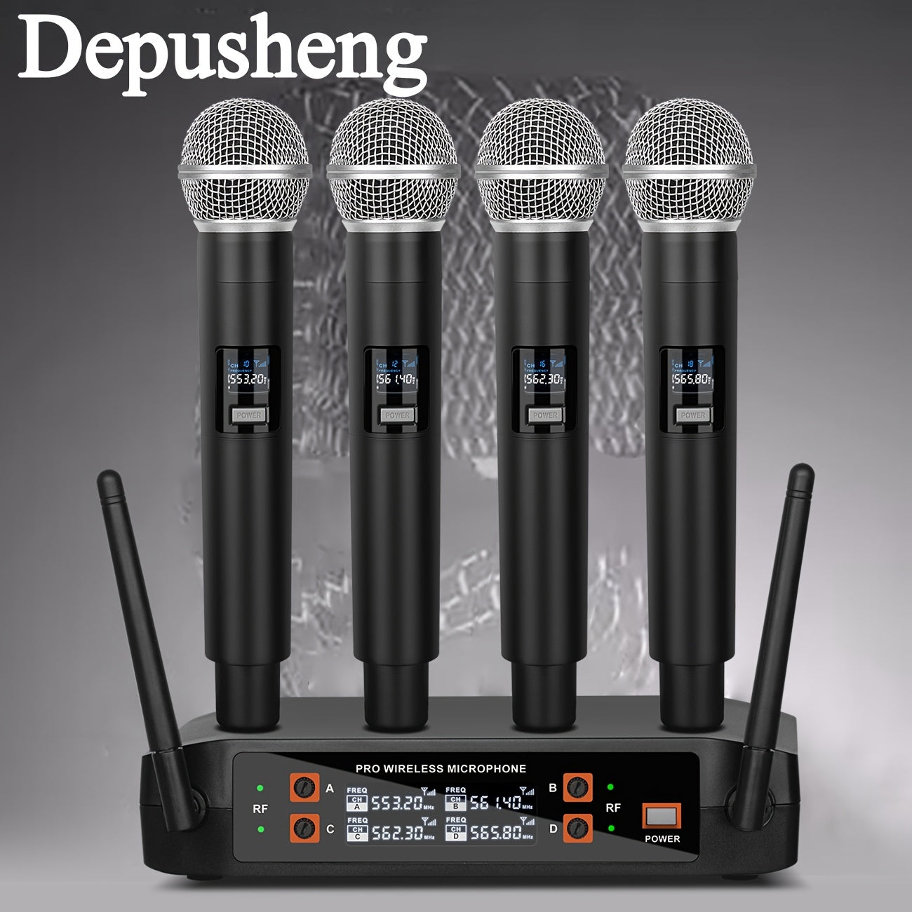 Depusheng DX4 Micrófono inalámbrico, sistema de mano profesional de 4 canales de karaoke para el hogar Karaoke, reunión, fiesta, iglesia, DJ, boda, juego de KTV para el hogar