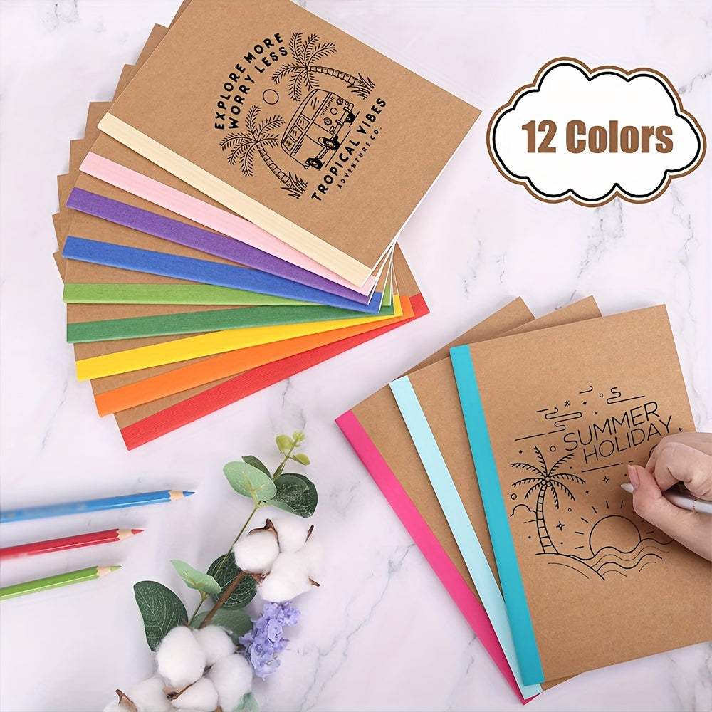 40 pacotes de caderno de papel Kraft A5, caderno de ensaio, forrado com diário solto, 8,3 x 5,5 polegadas, 12 cores, com bordas coloridas, 60 páginas, adequado para material de escritório escolar