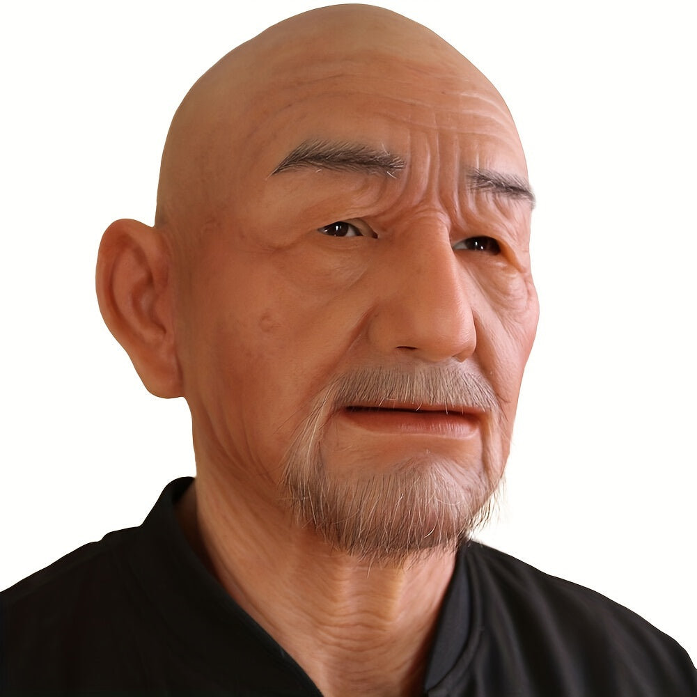 1pc Men's Silicone Old Man Mask, Halloween Hand Made Realistic Cosplay Male Headgear Headwear