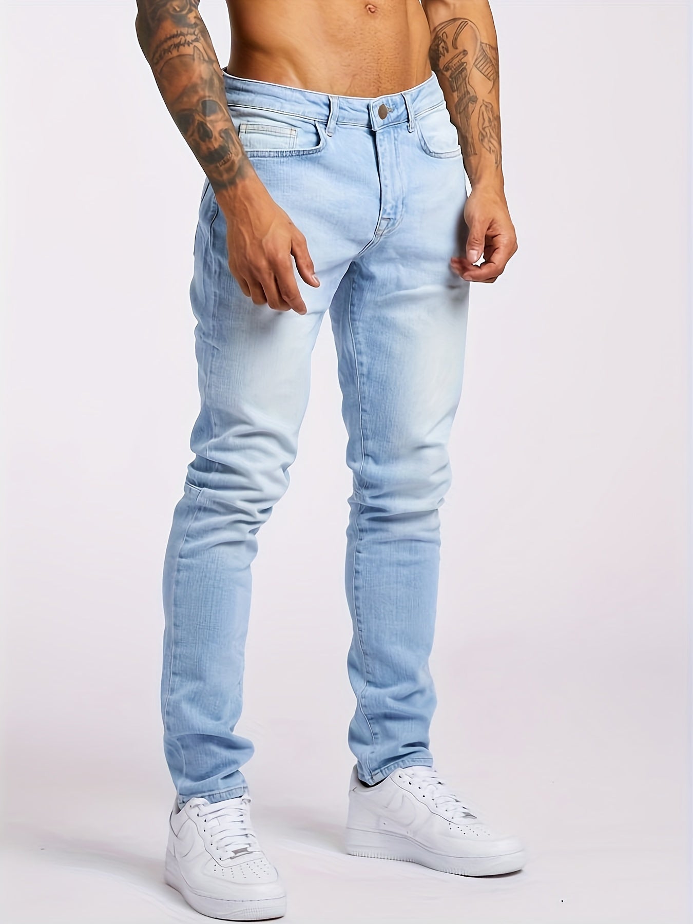 Slim Fit Jeans, Men's Casual Street Style Solid Color Mid Stretch Denim Pants For Spring Summer