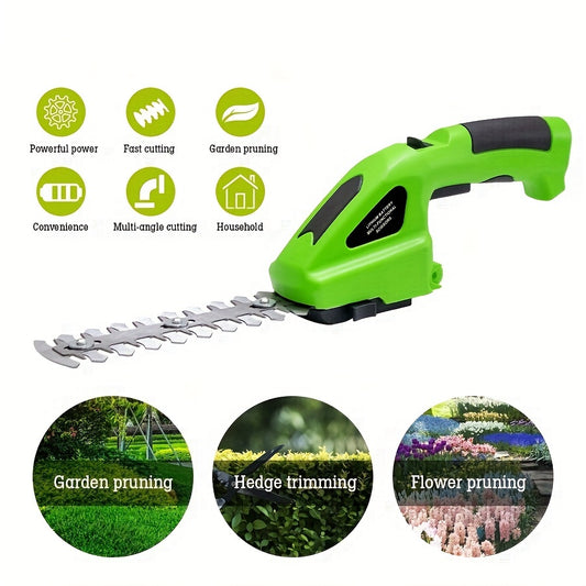 Cordless Battery Powered Rechargeable 2-in-1 Electric Hand Held Grass Shear & Hedge Trimmer - Perfect for Garden & Lawn Care!