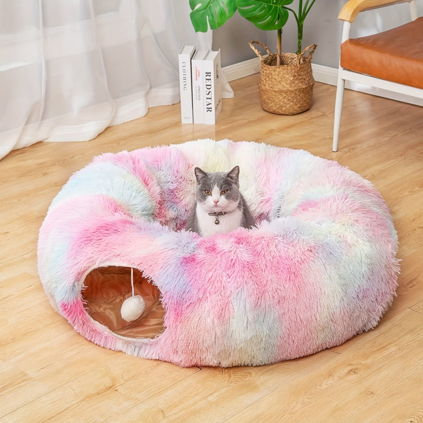 Warm plush cat and dog tunnel bed large tube playground toys foldable, suitable for indoor cats kittens puppies rabbits