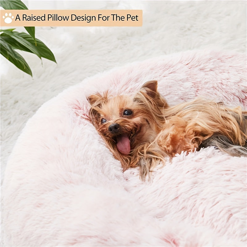 Calming Dog & Cat Bed, Anti-Anxiety Donut Cuddler Warming Cozy Soft Round Bed, Fluffy Faux Fur Plush Cushion Bed For Small Medium And Large Dogs And Cats (16\