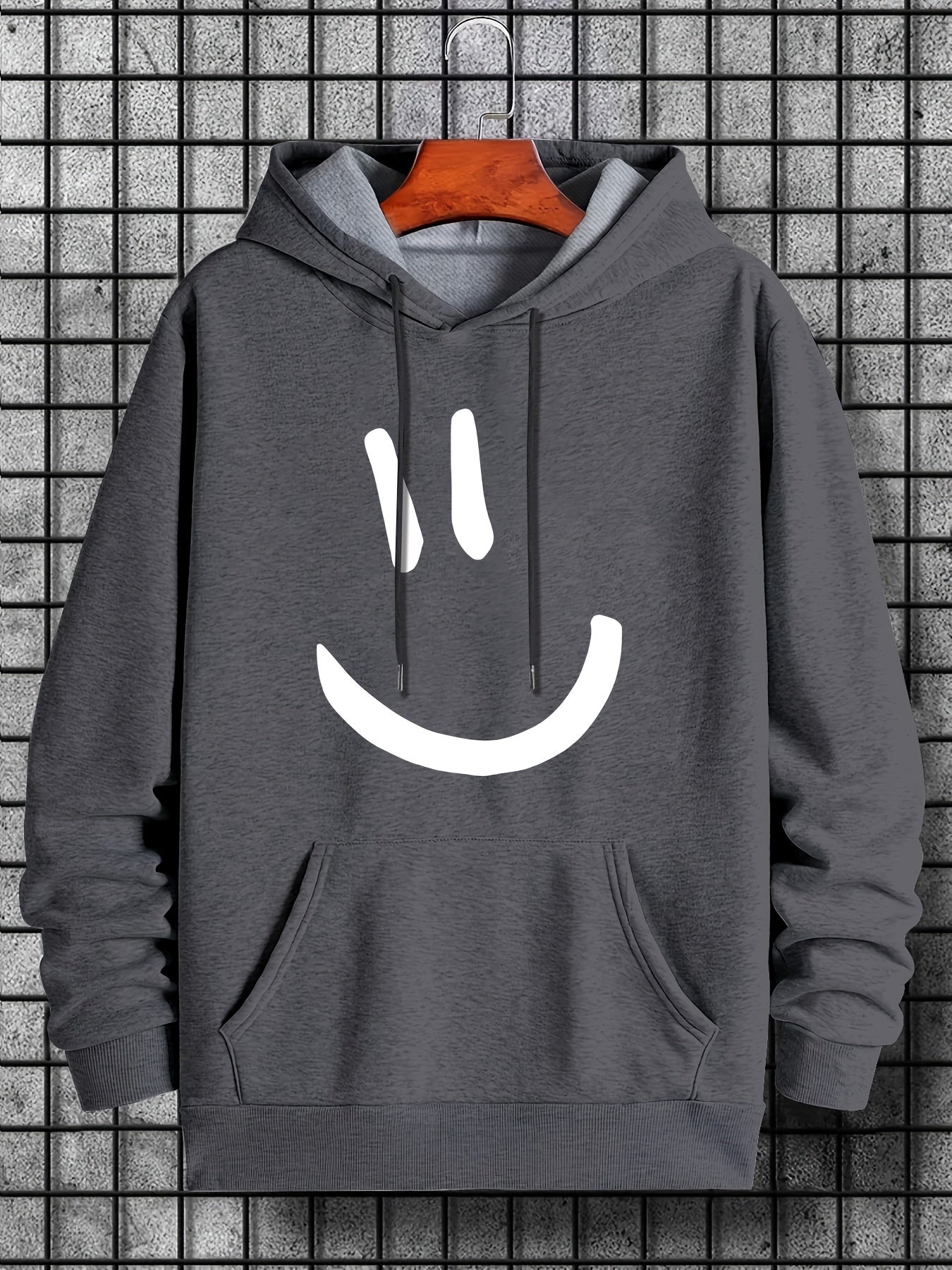 Men's Hoodies, Cute Smile Face Graphic Print Hooded Sweatshirt For Spring\u002Fautumn, Sports Workout Tops For Males, Men's Clothing, Plus Size