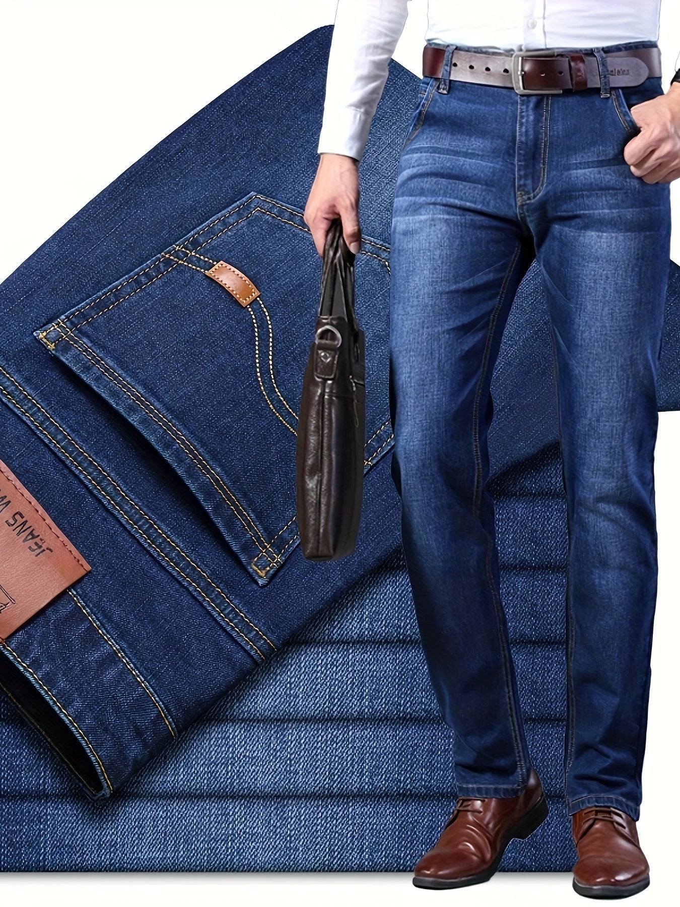 Men's Semi-formal Jeans, Chic Classic Design Stretch Jeans For Business