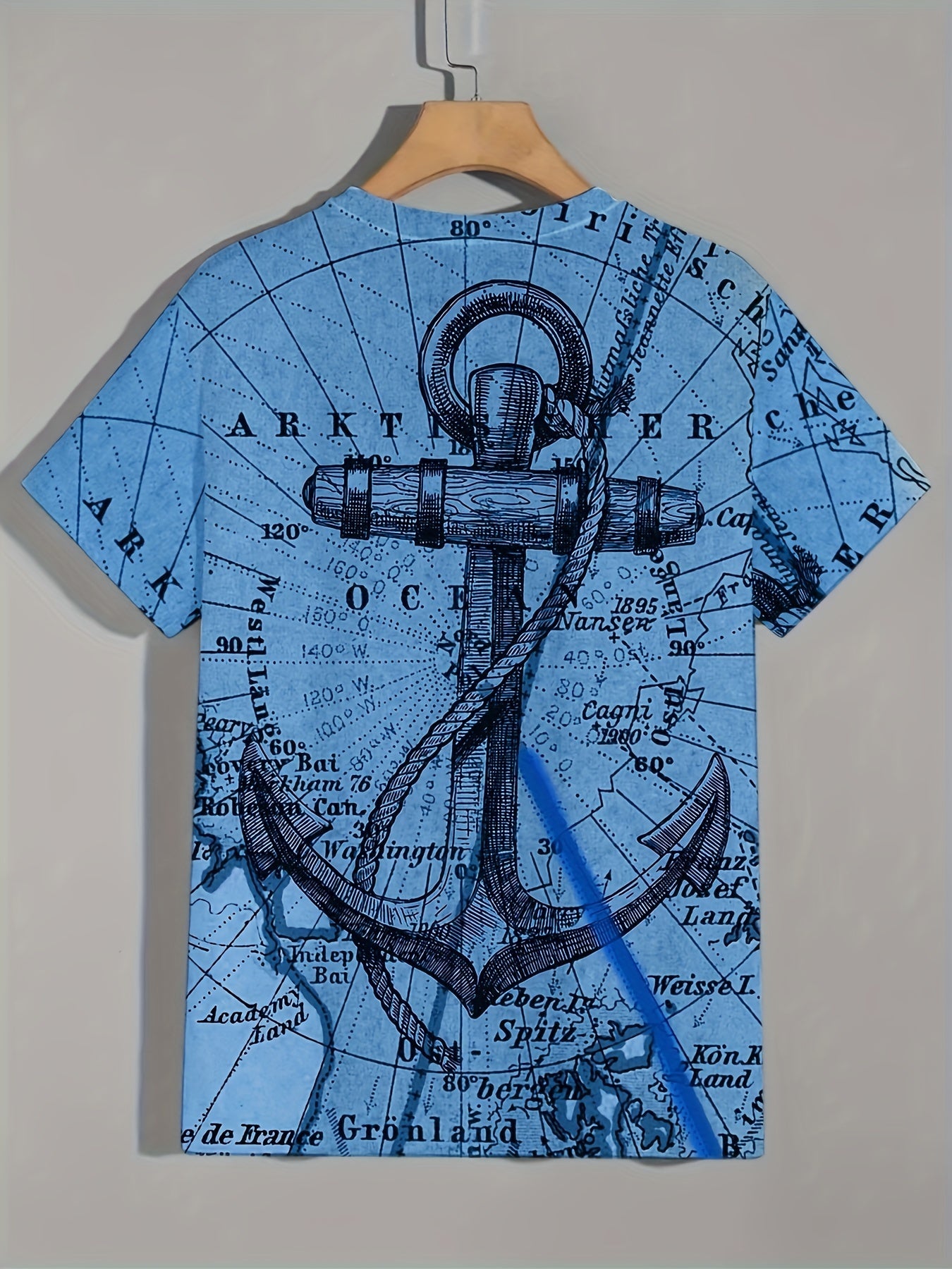 Camiseta con estampado gráfico de ancla 3D para hombre de talla grande para verano, camisetas de manga corta estilo callejero para chicos grandes y altos