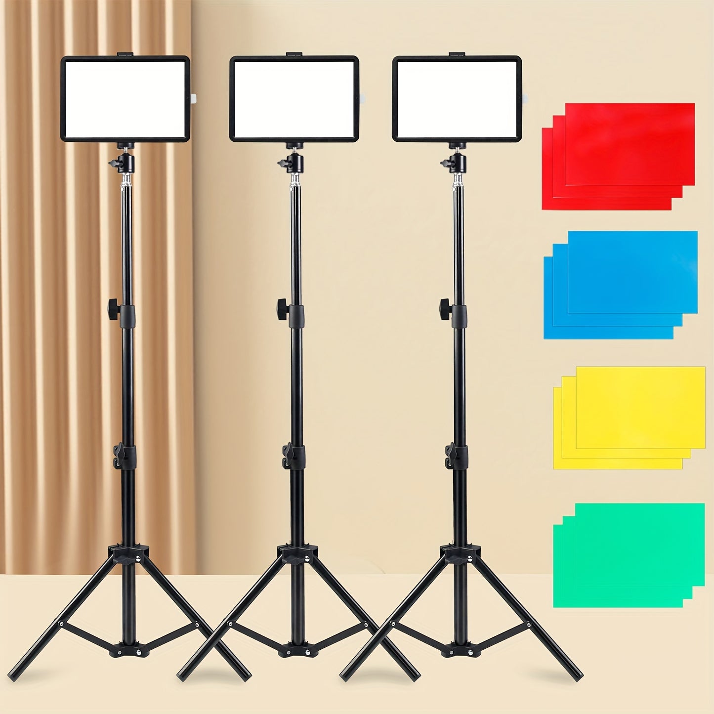 3pcs LED Fill Light, Video Fill Lamp Light 10.0 Inch With Adjustable Tripod Stand 43.3 Inch Bracket, For Photo Studio Group Selfie Live Streaming Photography Makeup Meeting