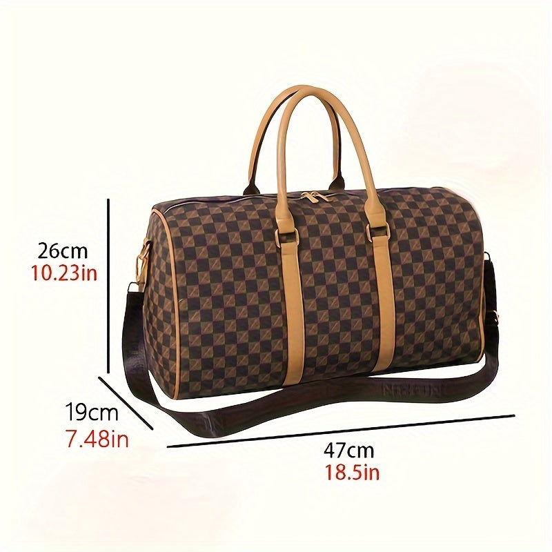 Large Capacity Checkerboard Pattern Luggage Bag, Lightweight Zipper Duffle Bag, Versatile Carry On Overnight Bag