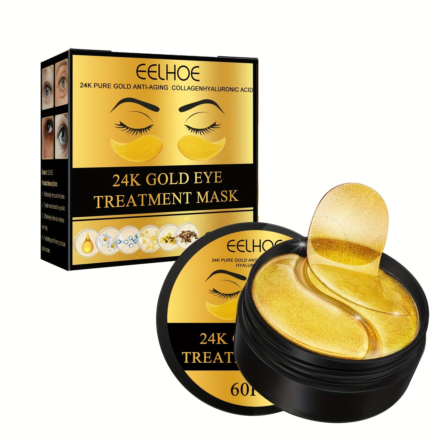 60pcs\u002F30 Pairs 24k Golden Eye Mask - Moisturizing And Nourishing Eye Patch, Firming And Tightening Eye Skin