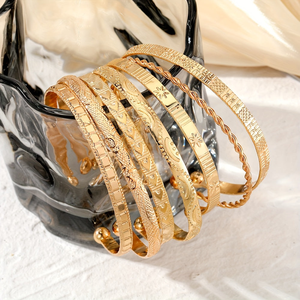 7pcs\u002FSet Luxury Hexagram Twist Open Bangle Bracelet Alloy Hand Decoration Ornament