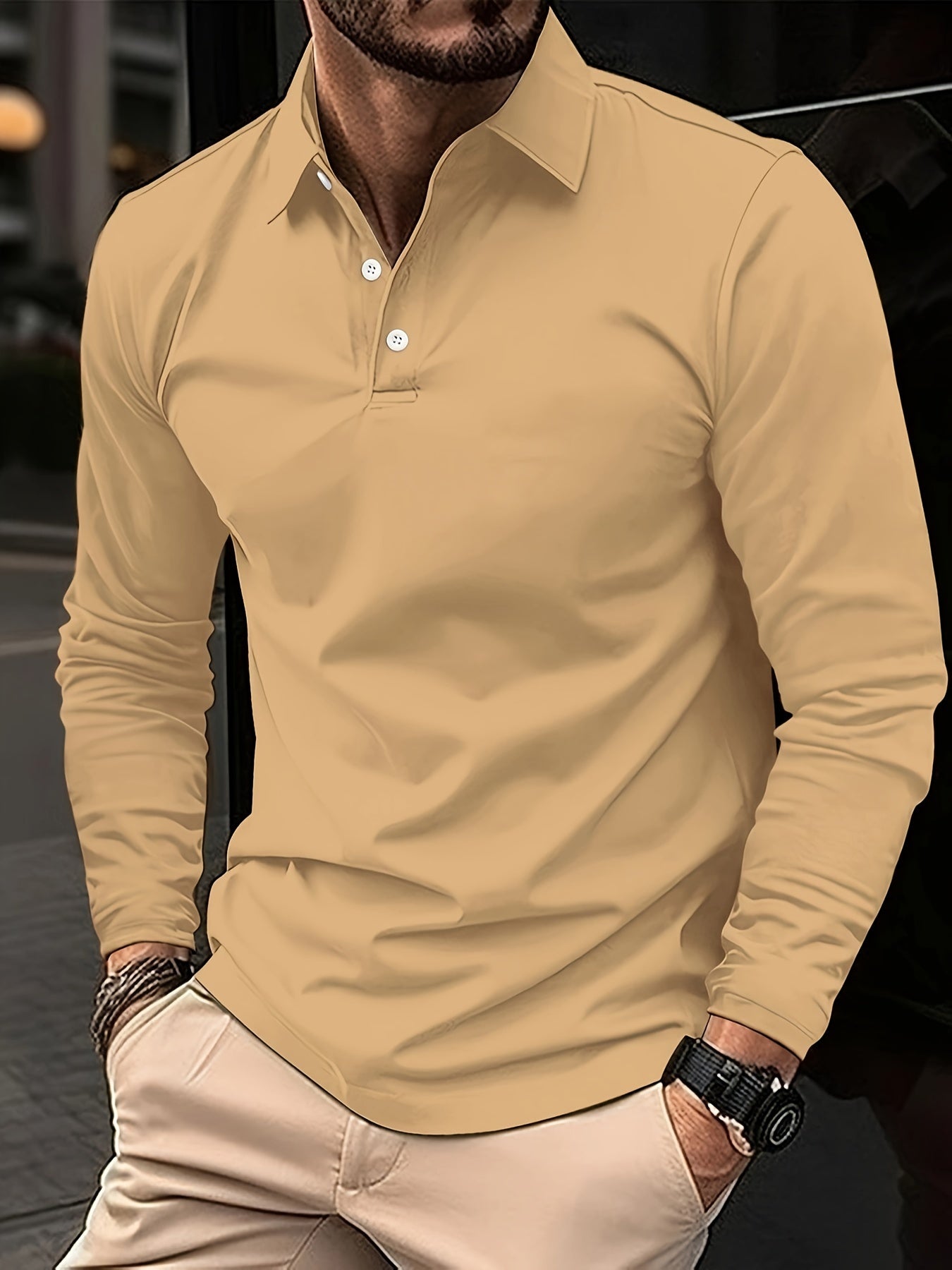 Camisa cómoda de la solapa del golf de la manga larga del estiramiento de los hombres del color sólido, primavera otoño, regalo para los hombres