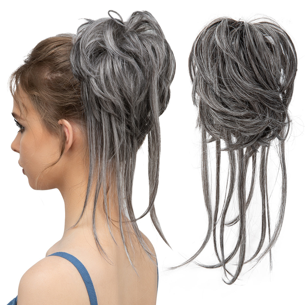 Peça de cabelo bagunçado para mulheres, super longo, desgrenhado, updo, scrunchies, sintético, ondulado, cacheado, extensão de rabo de cavalo, acessórios de cabelo