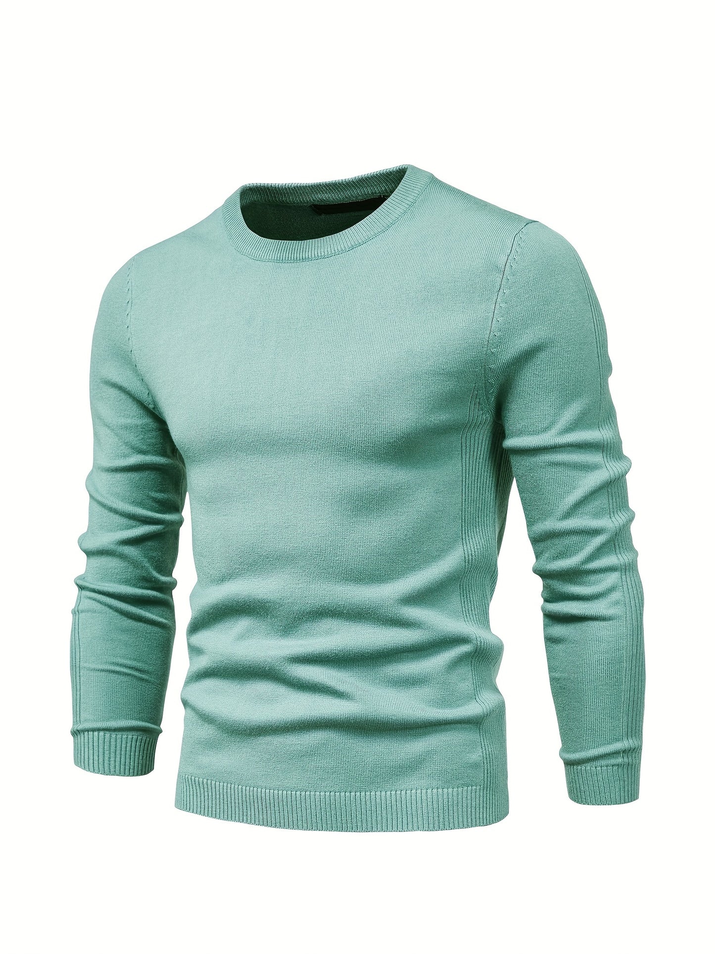 Couleur unie ras du cou des hommes Slim Fit Pull en tricot