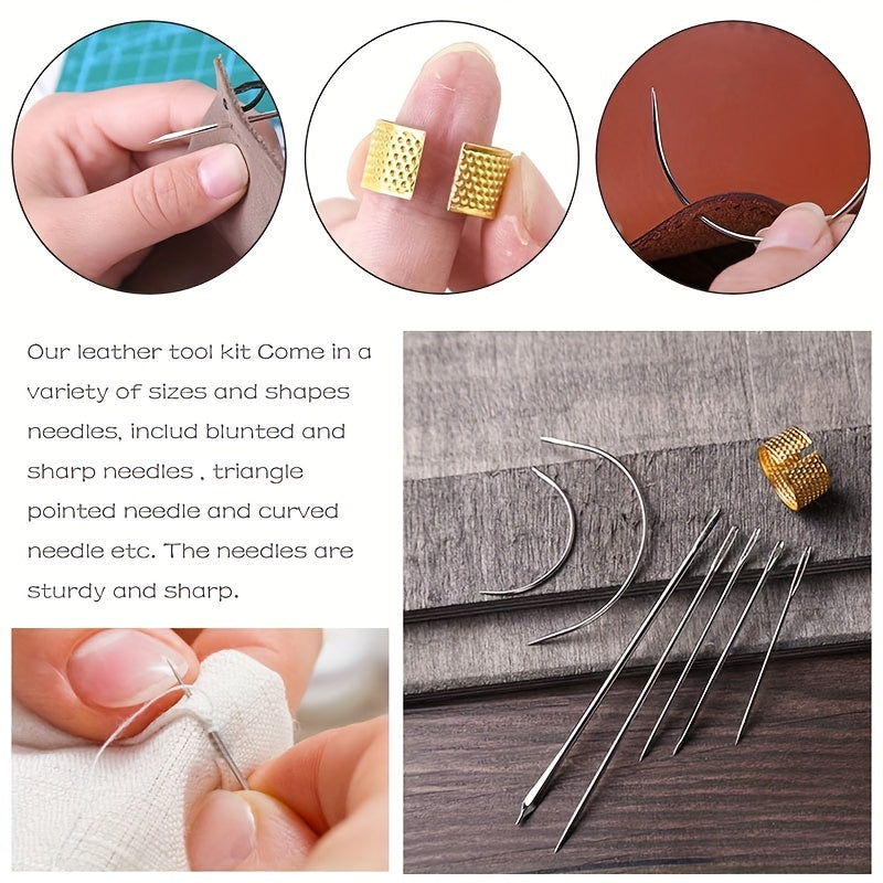 30pcs\u002Fset Upholstery Restoration Kit, Leather Sewing Restoration Kit With Sewing Thread, Big Eye Leather Sewing Needles, Awl, Leather Hand Sewing Needles, Leather Craft Tool Kit For Leather Restoration, Stitching