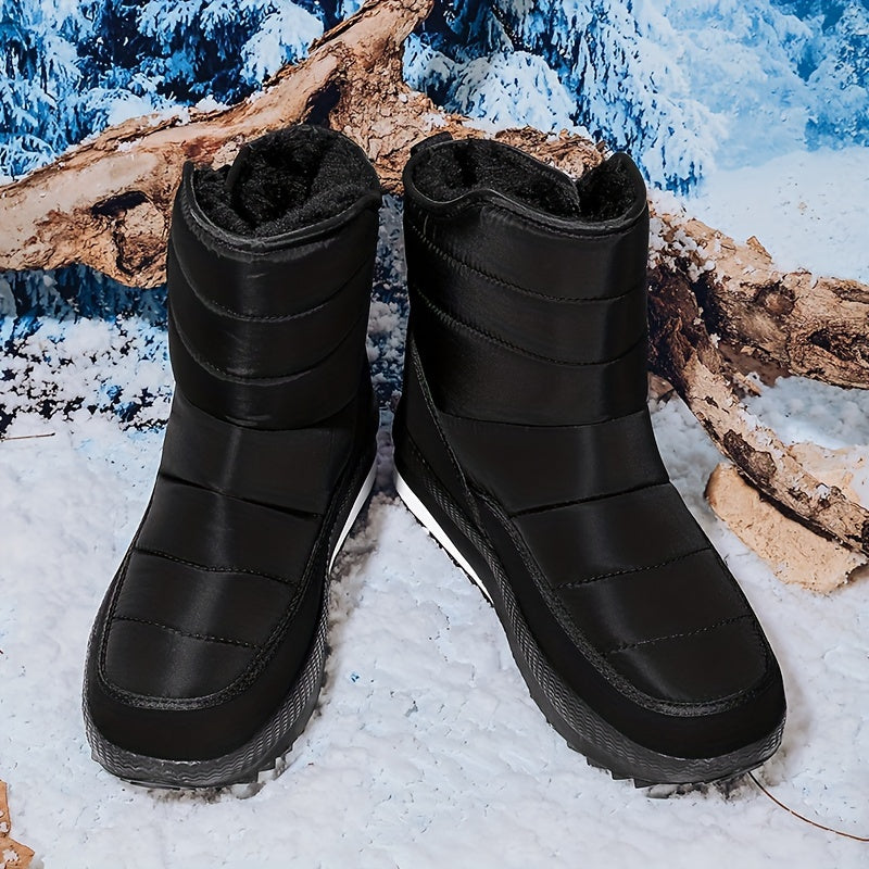 Men's Snow Boots With Hook And Loop Fastener, Winter Thermal Shoes, Windproof Outdoor Boots With Faux Fur Lining