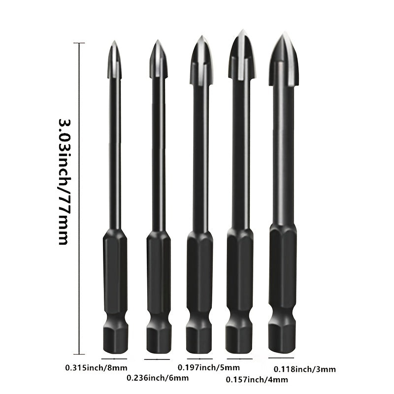 Conjunto de brocas universais de 5 peças - acessórios multifuncionais, antiferrugem e de carboneto cimentado para ferramentas elétricas