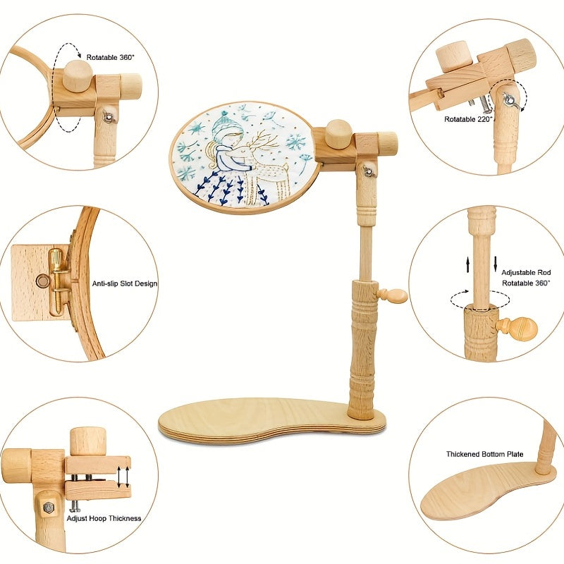 1pc soporte de bordado manos libres soporte de aro de bordado, soporte de bordado de madera de haya, soporte de aro para costura cruzada, proceso de costura punto de cruz, costura, proceso de costura