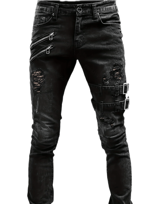 Hombre Chic Skinny Biker Vaqueros, Casual Estilo de Calle Medio Elástico Denim Pantalones