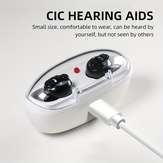 1 Pair Rechargeable Hearing Aids  Mini Inner Ear For Elderly Sound Amplifier For Deafness With Charging Case