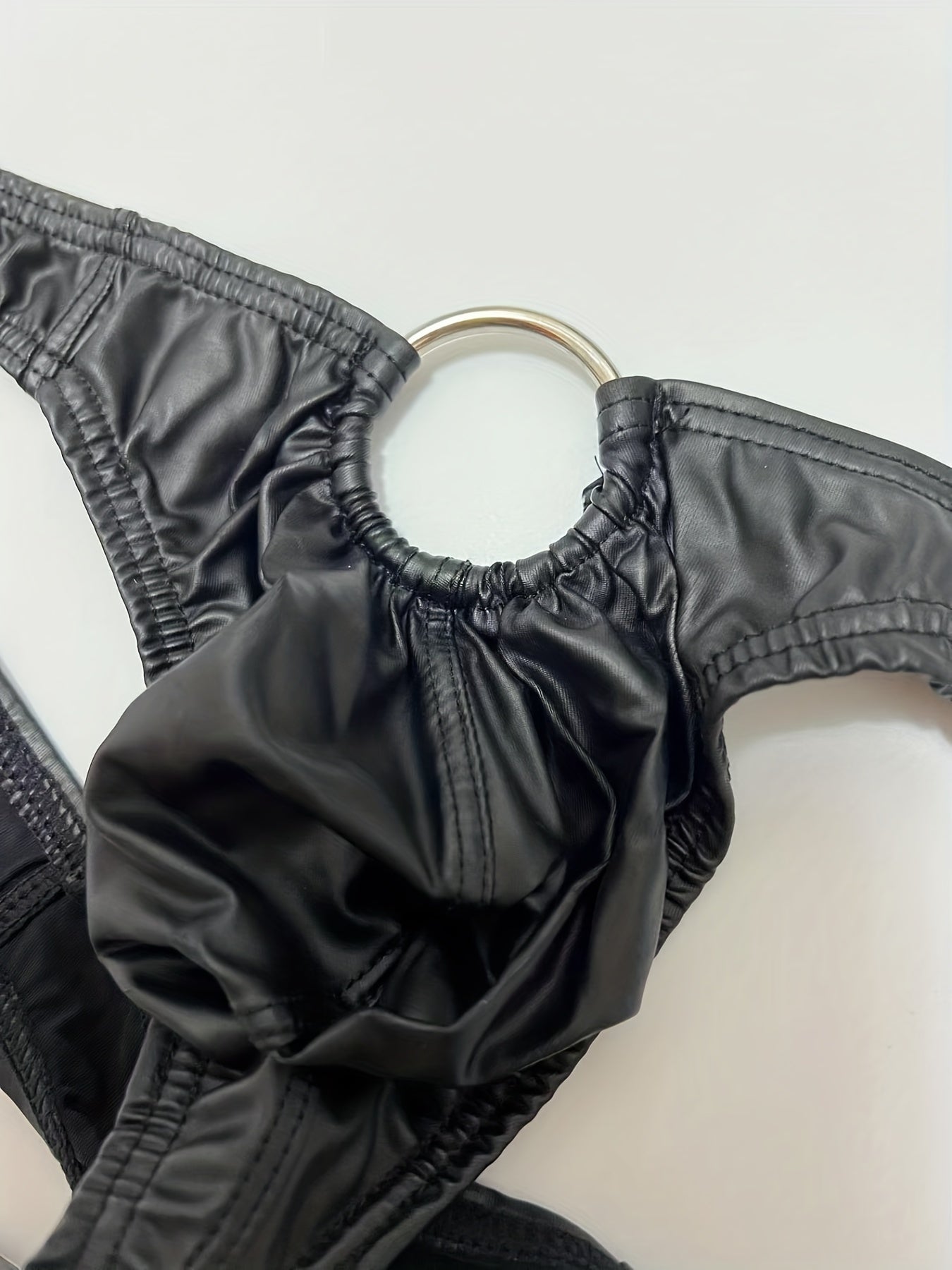 Cueca masculina de couro sintético de tamanho único com anel de gota