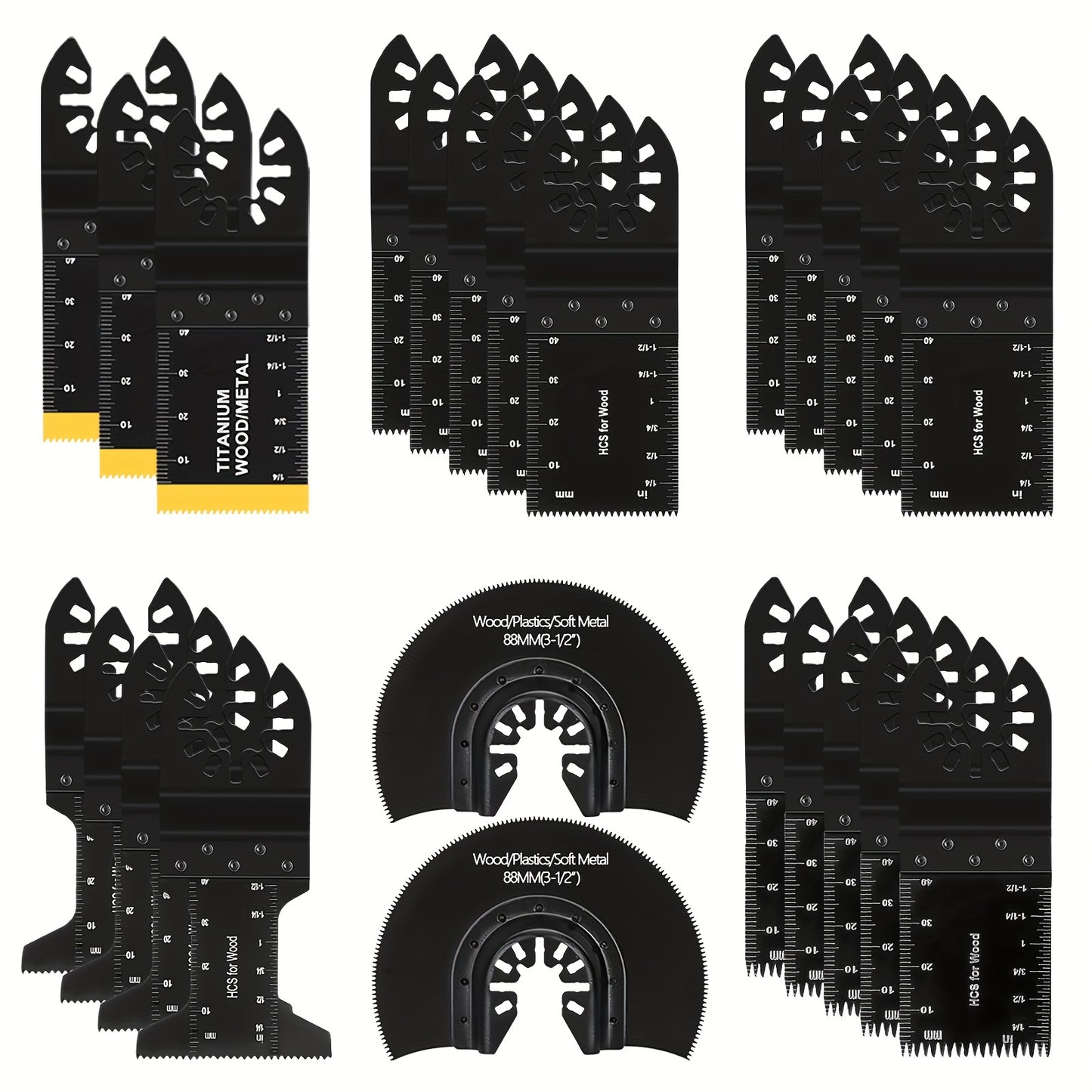 24pcs Oscillating Saw Blades, Quick Release Universal Oscillating Tool Blades, Wood Plastics And Metal Multitool Blade Kits Fit Dewalt Rockwell Milwaukee Makita Ryobi