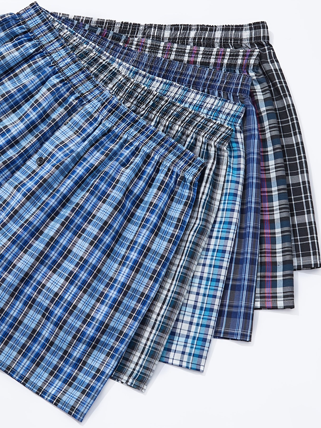 6pcs JupiterSecret Random Color Casual Plaid Elastic Waistband Button Boxer Shorts, Men's Boxer Underwear